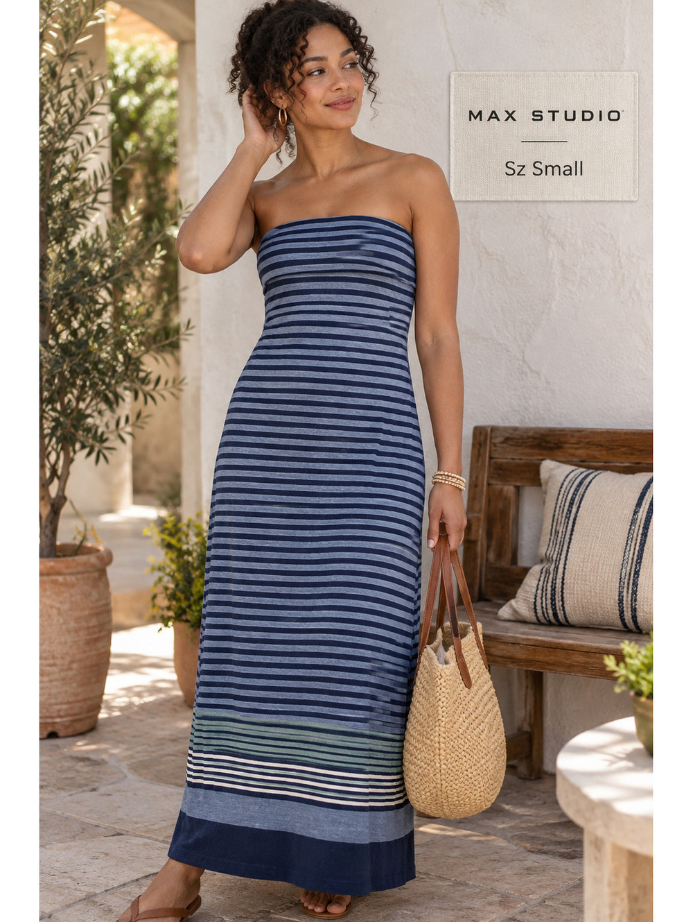 Max Studio | S | Navy Striped Maxi Dress